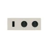 Prise|Interrupteur*Modelec Interrupteur et Prise, M, Triple horizontal, Nickel brossé, Va-et-vient ou poussoir x1, Prise-2P+T x2, Noir, L22,2cm, H8cm -