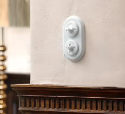 Interrupteur*Fontini Interrupteur, Garby Colonial, Double horizontal, Porcelaine blanc, Va-et-vient x2, Porcelaine blanc, L17,5cm, H10cm -