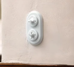Interrupteur*Fontini Interrupteur, Garby Colonial, Double horizontal, Porcelaine blanc, Va-et-vient x2, Porcelaine blanc, L17,5cm, H10cm -