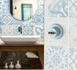 Interrupteur, Garby, Simple, Porcelaine Blanc, Va-et-vient x1, Métal vieilli, L6,45cm, H6,45cm - Fontini