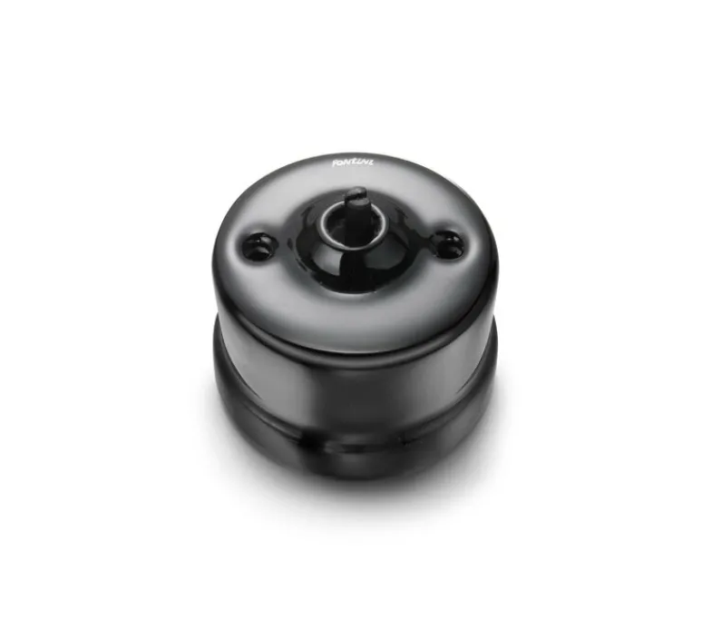 Interrupteur*Fontini Interrupteur, Garby, Simple, Porcelaine noir, Poussoir rotatif x1, Sans passe-câble, L6,45cm, H6,45cm -