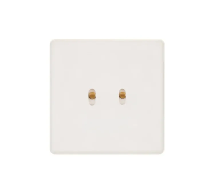 Interrupteur, Hitera, Simple, Blanc soft touch, Volet roulant poussoir x2, Laiton, L8,5cm, H8,5cm - Modelec