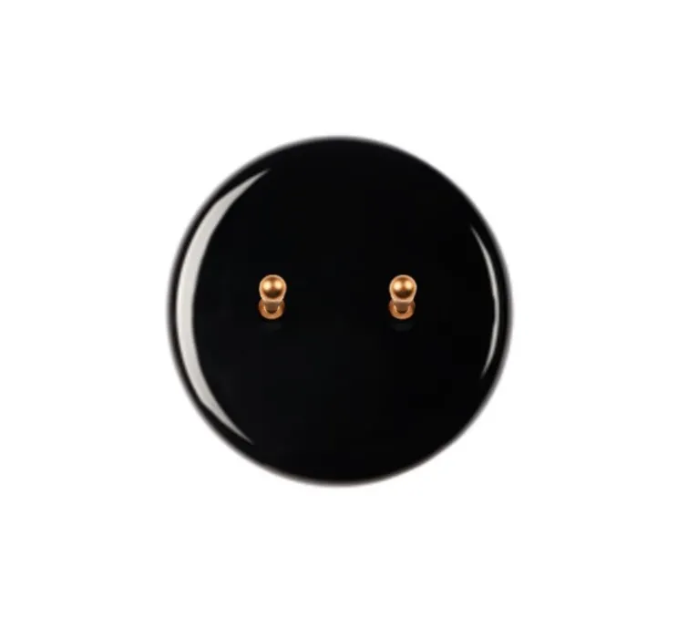 Interrupteur, Iris, Simple, Porcelaine noir, Va-et-vient ou poussoir x2, Laiton, L8cm, H8cm - Modelec