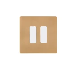 Interrupteur, M, Simple, Laiton sablé, Va-et-vient ou poussoir x2, Blanc, L8cm, H8cm - Modelec