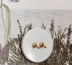 Interrupteur, Pure Porcelaine, Simple, Porcelaine blanc, Va-et-vient x2, Laiton, L10cm, H10cm - Zangra