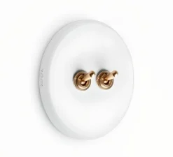 Interrupteur, Pure Porcelaine, Simple, Porcelaine blanc, Va-et-vient x2, Laiton, L10cm, H10cm - Zangra