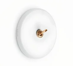 Interrupteur, Pure Porcelaine, Simple, Porcelaine blanc, Va-et-vient x1, Laiton, L10cm, H10cm - Zangra