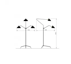 Lampadaire*Serge Mouille Lampadaire, 3 bras pivotants, , H210cm - noir