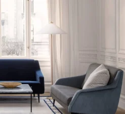 Lampadaire, 9602, toile, laiton, Ø24cm, H152cm - Gubi