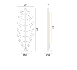 Lampadaire*Rotaliana Lampadaire acoustique, Eden F2 feuille de chêne, , LED, 2700K, 3500 lm, L70cm, H180cm - gris fumé