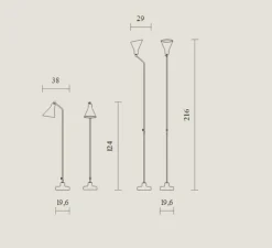 Lampadaire*Tato Italia Lampadaire, Alzabile, , LED, 2700K, 806lm, L38cm, H216cm - blanc brillant, laiton, marbre blanc