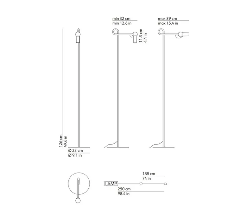 Lampadaire*KDLN Lampadaire, Bird, , LED, dim, 2700K, 660 lm, L23cm, H126cm - blanc