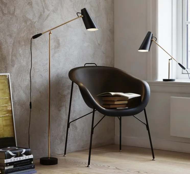 Lampadaire, Birdy, noir, laiton, H133cm, L67cm - Northern