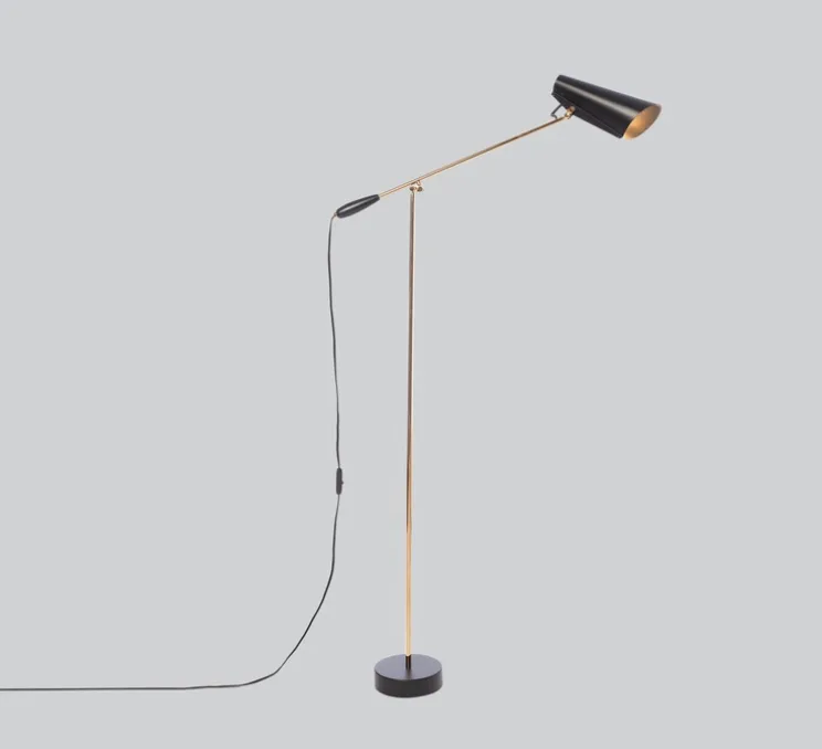 Lampadaire, Birdy, noir, laiton, H133cm, L67cm - Northern