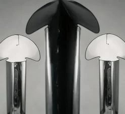 Lampadaire, Chiara, acier inox et blanc, bordure noire, L72cm, H145cm - Flos