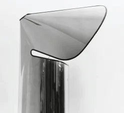 Lampadaire, Chiara, acier inox et blanc, bordure noire, L72cm, H145cm - Flos