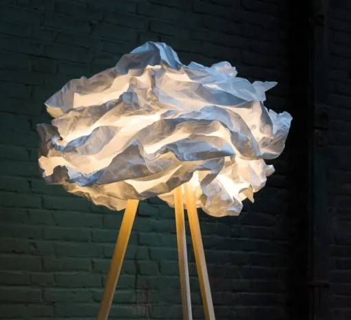Lampadaire*Proplamp Lampadaire, Cloud, , pied bois, Ø90cm, H159cm - blanc