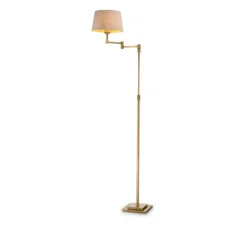 Lampadaire*Eichholtz Lampadaire, Corbin, , L38cm, H158,5cm - laiton brossé, abat-jour lin