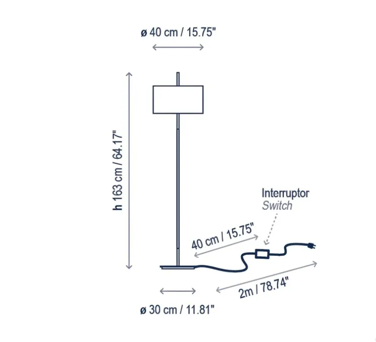 Lampadaire, Danona P, blanc, nickel, marron, Ø40cm, H163cm - Bover