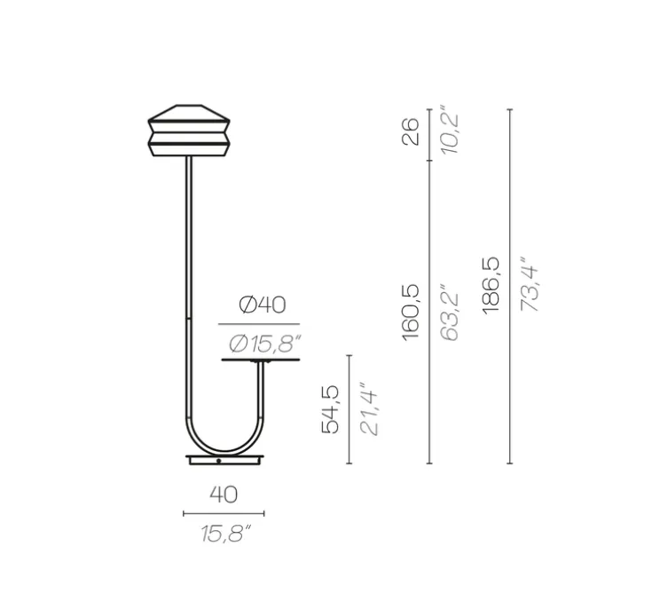 Lampadaire d'extérieur, Calypso FL Outdoor MARTINIQUE, building, IP65,Ø40cm, H186,5cm - Contardi