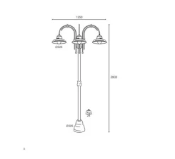 Lampadaire*Moretti Luce Lampadaire d'extérieur et candélabre, Mill 1723, , IP44, Ø32,5cm, H280cm - Laiton vieilli