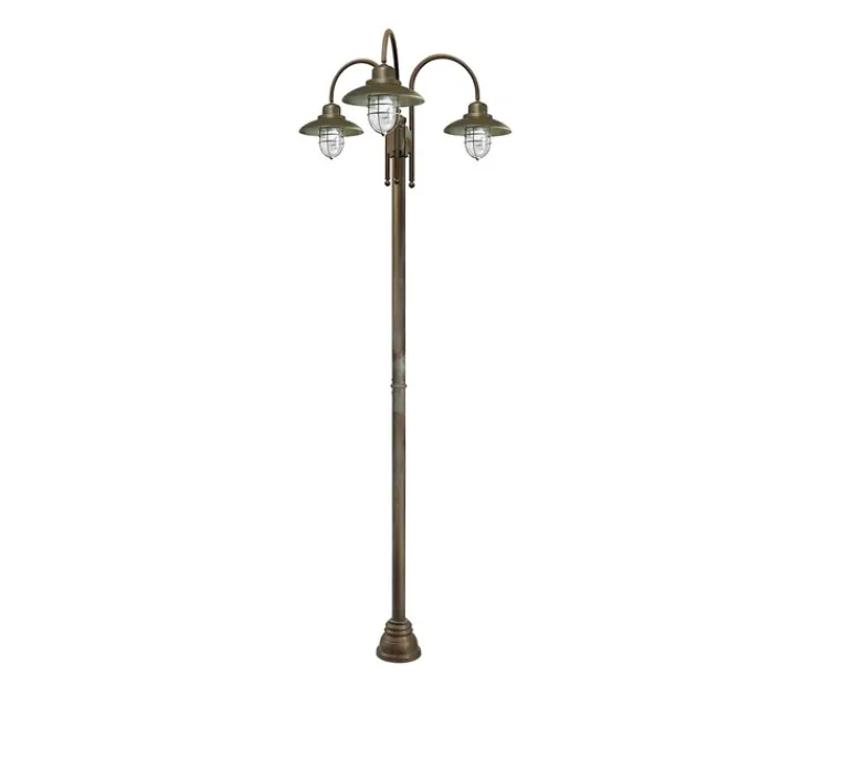 Lampadaire*Moretti Luce Lampadaire d'extérieur et candélabre, Patio Cage 3317, , IP44, Ø30cm, H270cm - Laiton vieilli