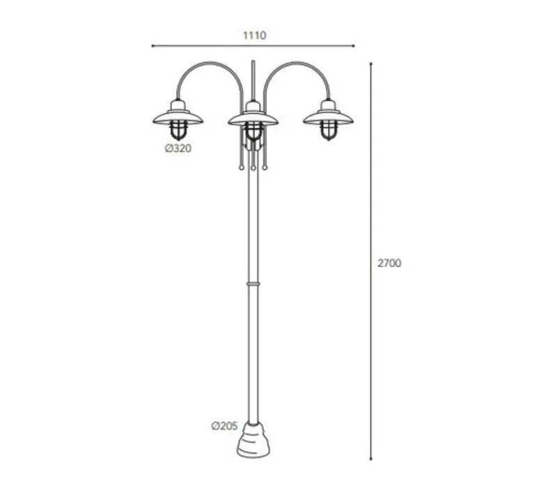 Lampadaire*Moretti Luce Lampadaire d'extérieur et candélabre, Patio Cage 3317, , IP44, Ø30cm, H270cm - Laiton vieilli