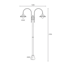 Lampadaire*Moretti Luce Lampadaire d'extérieur et Candélabre, Atelier 3139, , IP44, Ø32cm, H270cm - Laiton vieilli