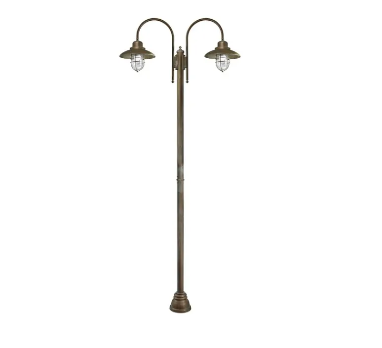 Lampadaire*Moretti Luce Lampadaire d'extérieur et candélabre, Patio Cage 3316, , IP44, Ø30cm, H270cm - Laiton vieilli