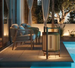 Lampadaire*Bover Lampadaire d'extérieur, Kando P/76/R sans fil, , IP44, LED, dim, 2200-2400-2700K, 680 lm, Ø49cm, H76cm - corde, Teck