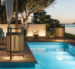 Lampadaire*Bover Lampadaire d'extérieur, Kando P/76/R sans fil, , IP44, LED, dim, 2200-2400-2700K, 680 lm, Ø49cm, H76cm - corde, Teck