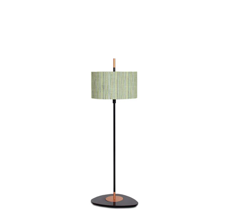 Lampadaire*Contardi Lampadaire d'extérieur, Lagoon, medium, abat-jour vert Dominica Caraibes, tissu Pierre Frey, structure laquée noire et cuivre, , IP68, Ø35cm, H111,4cm - abat-jour vert Dominica Caraibes,structure laquée noire et cuivre,