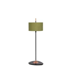 Lampadaire d'extérieur, Lagoon, medium, abat-jour vert Bayamo Mimosa, tissu Pierre Frey, structure laquée noire et cuivre, IP68, Ø35cm, H111,4cm - Contardi