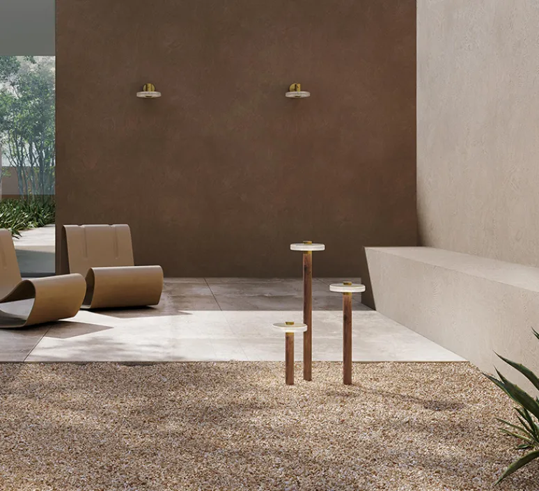 Lampadaire*Panzeri Lampadaire d'extérieur, Venexia, , IP65, LED, 2700K, 594 lm, Ø22cm, H45cm - bois et lation satiné