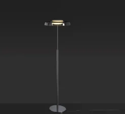 Lampadaire, Dora 371, Nickel noir satiné, gris fumé, LED, 2700K, 1700 lm, Ø40cm, H147cm - Oluce