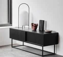 Lampadaire, Ghost, noir et abat-jour verre opalin, Ø25cm, H60cm - Woud