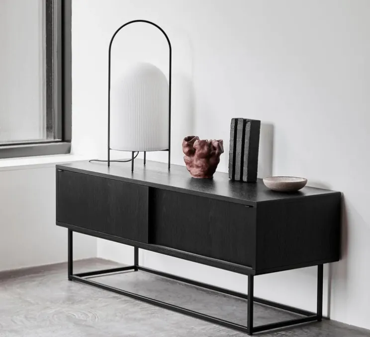 Lampadaire, Ghost, noir et abat-jour verre opalin, Ø25cm, H60cm - Woud