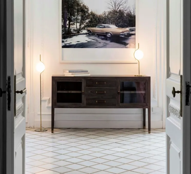 Lampadaire, Le vita, blanc, or, LED, 2700k, 570lm, Ø20cm, H118cm - Faro