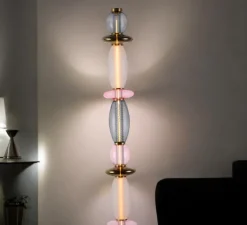 Lampadaire*Elements lighting Lampadaire, Léonor, , Ø25cm, H145cm - rose, doré miroir, fumé