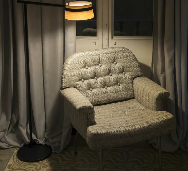 Lampadaire*Faro Lampadaire, LOOP, , LED, L65cm, H125cm - bois, noir