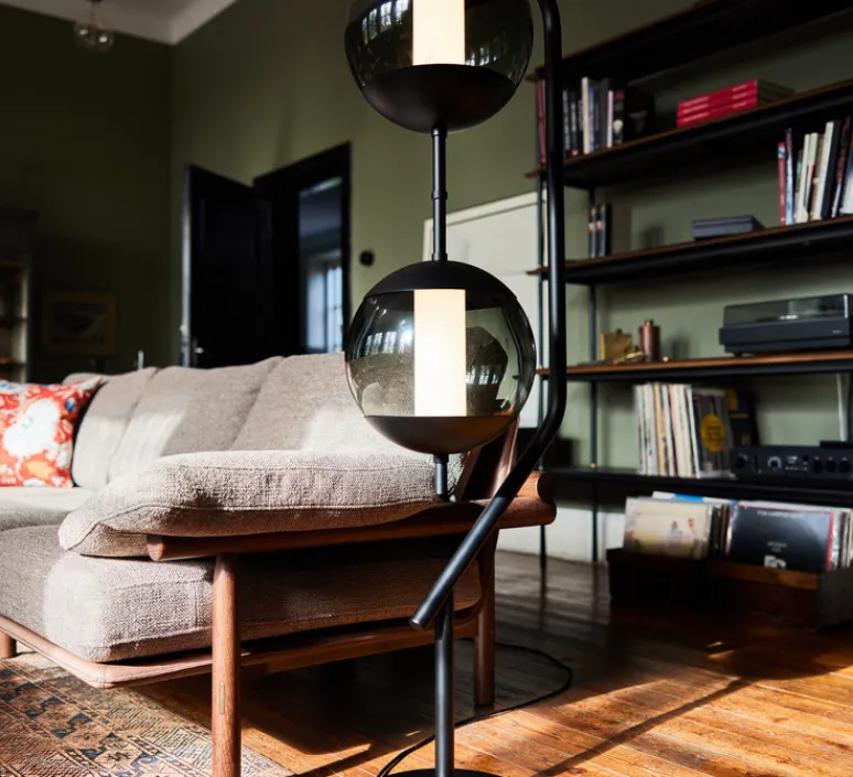 Lampadaire*Rubn Lampadaire, Monroe, , LED, dim, 2700K, lm, L44cm, H165,1cm - Noir, verre fumé