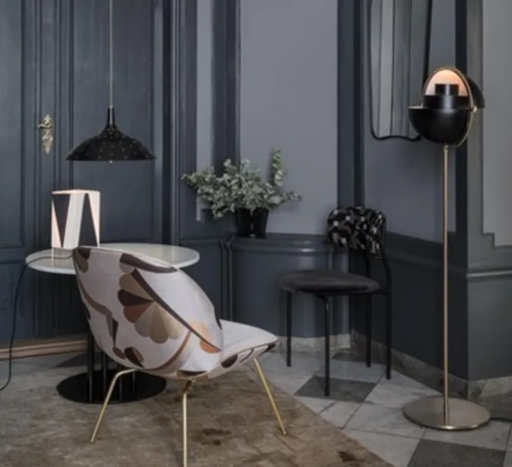 Lampadaire, Multi-Lite, noir, laiton, Ø36cm, H148cm - Gubi