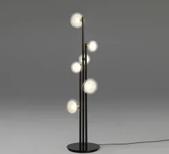 Lampadaire*Tooy Lampadaire, Nabila 552.66, , IP40, L33cm, H140cm - noir matt, laiton brossé et verre transparent