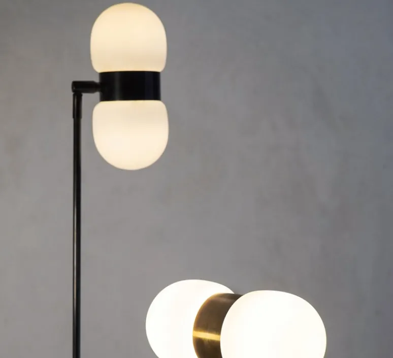 Lampadaire*Contain Lampadaire, Nuvol double, , pied en travertin, Ø28cm, H150cm - noir mat