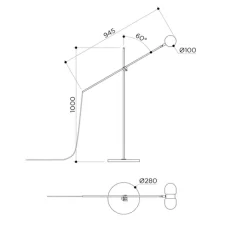 Lampadaire*Contain Lampadaire, Nuvol double, , pied en travertin, Ø28cm, H150cm - noir mat