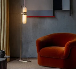 Lampadaire, occulo, laiton brossé, L15cm, H140cm - Bert Frank