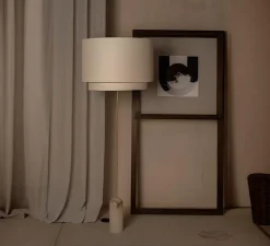 Lampadaire, Pendolo Duoblo, Albâtre, câble rouge, Ø60cm, H176cm - Simone & Marcel