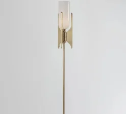 Lampadaire, Pennon, laiton, verre opalin, Ø38cm, H141cm - Bert Frank