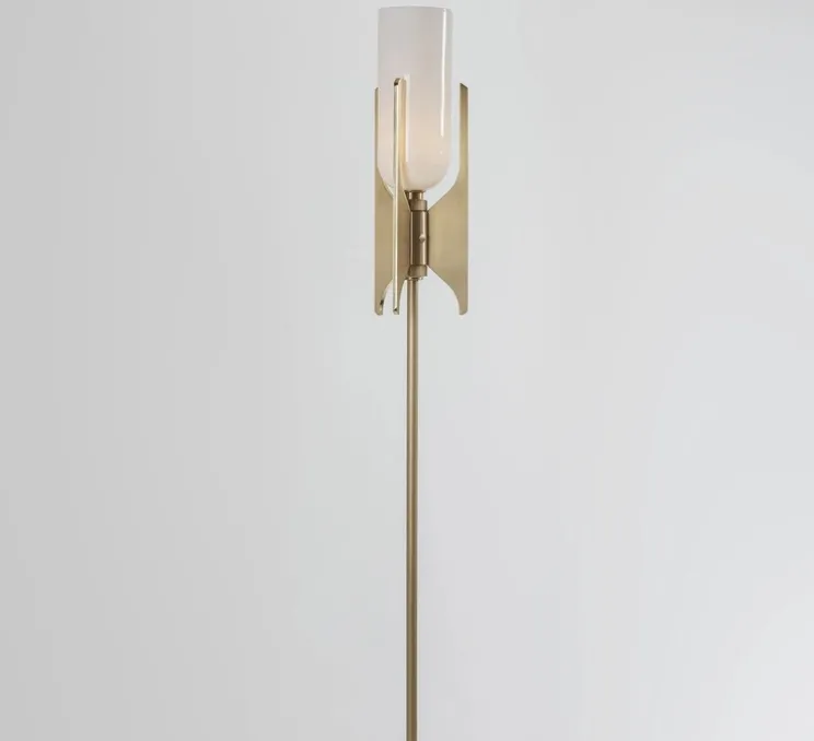 Lampadaire, Pennon, laiton, verre opalin, Ø38cm, H141cm - Bert Frank