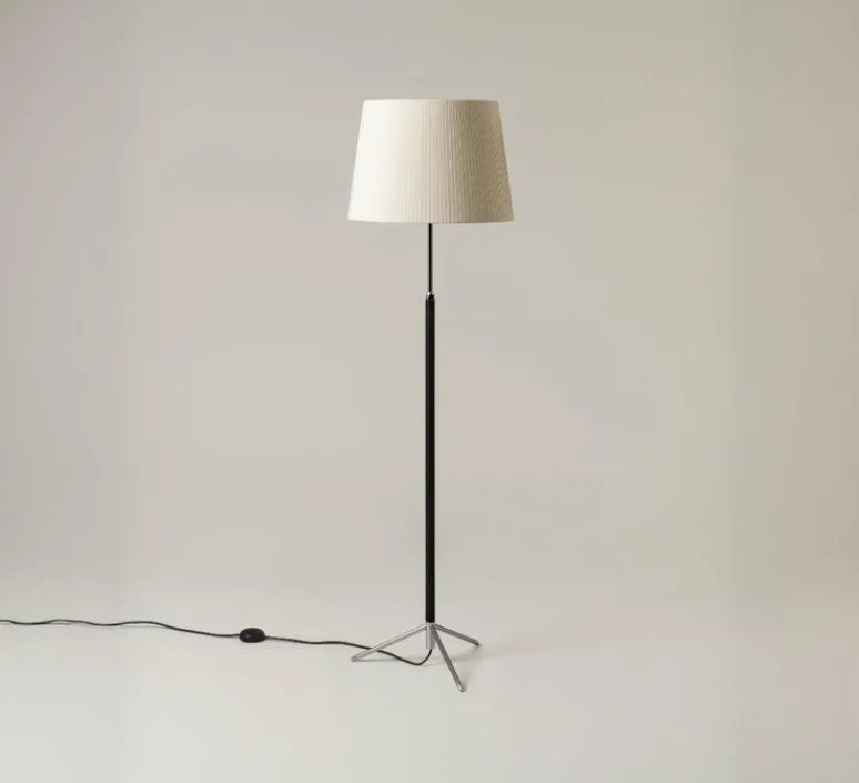 Lampadaire*Santa & Cole Lampadaire, Pie de Salon G1, , Ø45cm, H160cm - structure chrome, ruban naturel